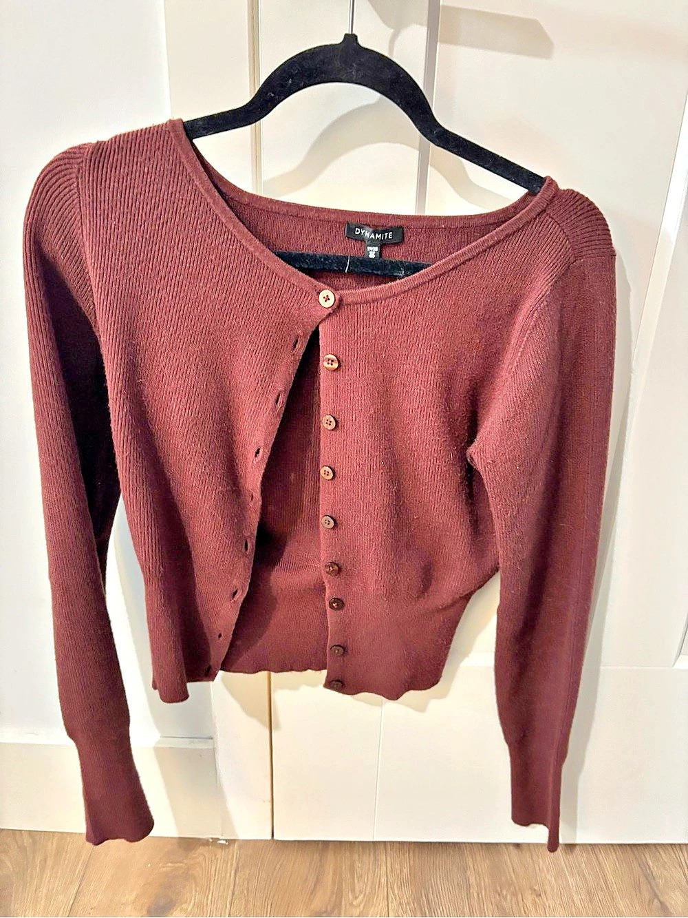 Dynamite Sara Ribbed Cinch Hem Cardigan Brown XS
